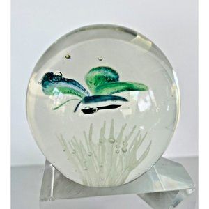 Vintage Dynasty Gallery Since 1951 Round Art Glass Hand Blown 2.5" Blue Green Dr